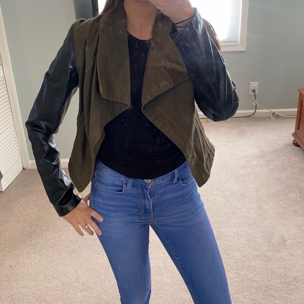 Jean Leather sleeved jacket